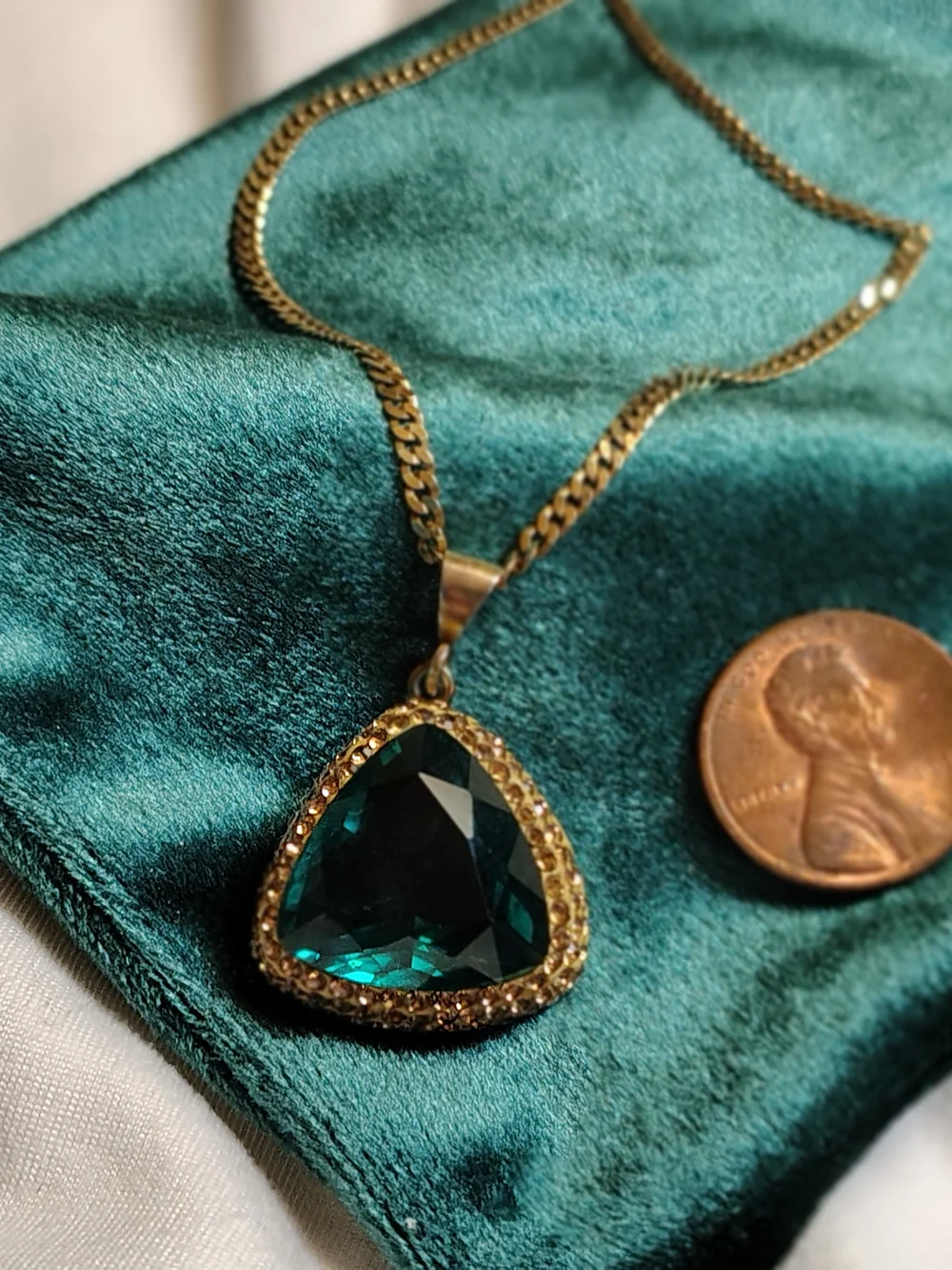 Women's ZeyZey Emerald Blue Green Triangle Teardrop Diamond Pendant